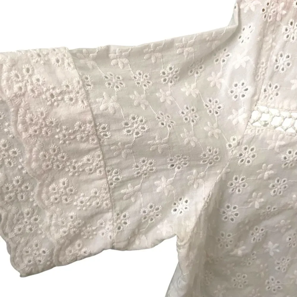 Miss Kelly 1999 White Eyelet Lace/Floral Top in Size Large - Picture 4 of 8